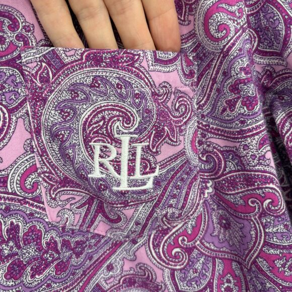 Lauren Ralph Lauren Black Label Sleep Shirt Gown, Sz Small, Paisley Button Down - Picture 7 of 9